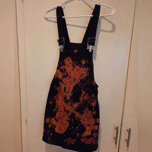 Black and Orange Bleached Women's Mini Overall Dress